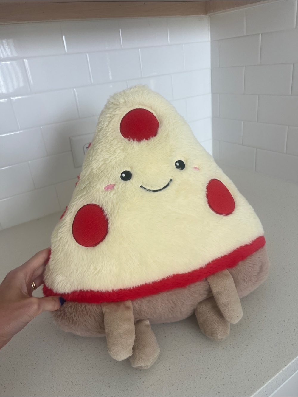 Sky Plush Pizza Slice Toy - Cream, Red & Brown Cute Smiley Pillow